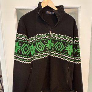 Polo Ralph Lauren XL Quarter-Zip Black & Green Snowflakes